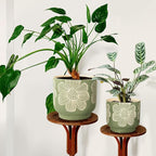 YBX 8 Inch + 6 Inch White Flower Pattern Plant Pots, Sand Glazed Ceramic Planter - Image 2