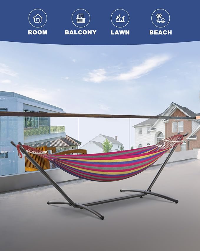 Double Hammock with Heavy-Duty Steel Stand, Easy Assembly, 600lbs Weight - Image 5