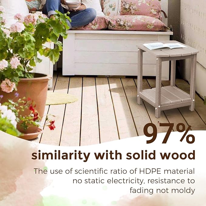Adirondack Square Outdoor Side Table, 2-Tier Storage Patio Side Table, HDPE End - Image 4