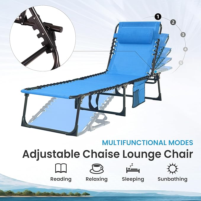 Folding Chaise Lounge Chair - 400lb Capacity - Image 4
