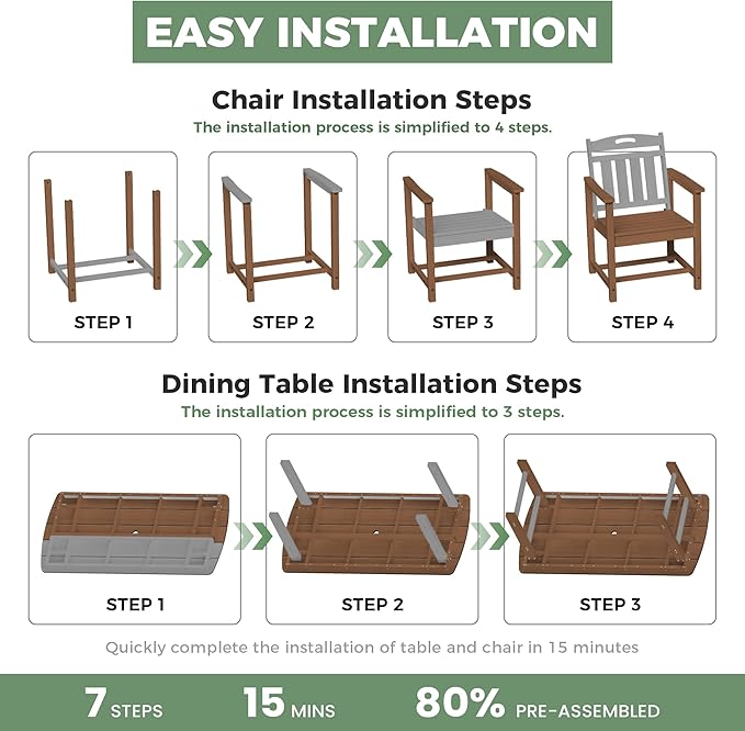 HDPE Outdoor Dining Set, Patio Table and Chairs Set, All-Weather 7-Piece - Image 9