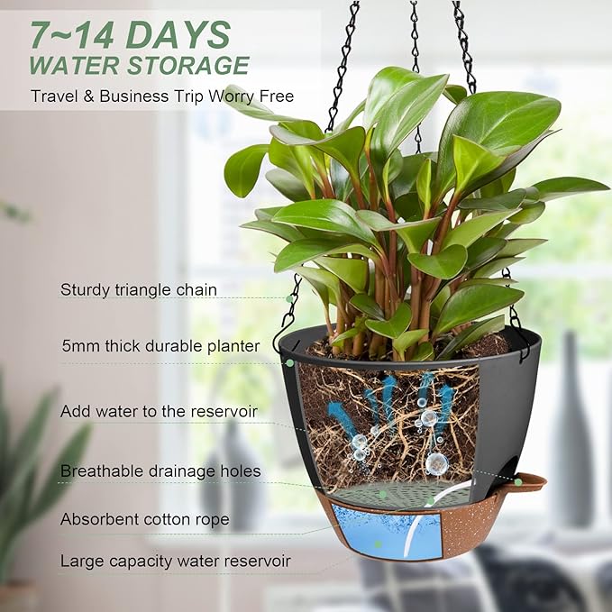 Hanging Planters for Indoor Outdoor Plants, 2 Pack Self Watering Hanging Pot - Image 2
