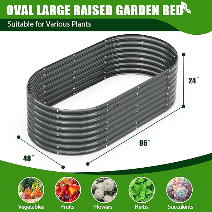 A ANLEOLIFE 8x4x2ft Galvanized Raised Garden Bed Kit, Oval Metal Deep Root - Image 3
