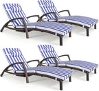 Chaise Lounge Chairs Outdoor Set of 4, Comfy Outside Wicker Patio Pool Lounge by ZZWHOM
