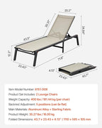 VEVOR Outdoor Chaise Lounge Chair Set of 2, 400 lbs Weight Capacity, Foldable - Image 3