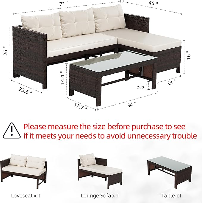 Shintenchi 3-Piece Outdoor Patio Furniture Sets, Wicker Patio Conversation Sets - Image 2