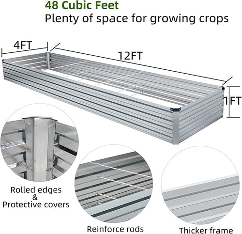 2 Pack 12x4x1FT Galvanized Raised Garden Beds Kit Outdoor Metal Gardening - Image 2