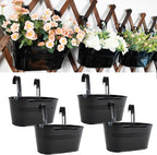4 Pack Metal Hanging Planter for Outdoor Plants, 10 Inch Black Fence Planters by JOYFERNAL