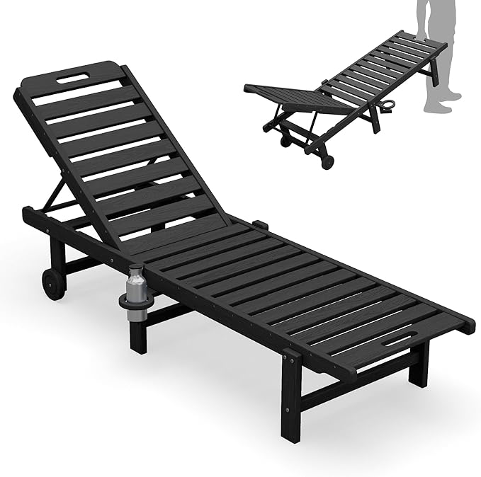 SERWALL Patio Chaise Lounge Chair, HDPE Outdoor Lounge Chair by SERWALL