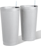 24” Tall Outdoor Planters Set of 2, Self Watering Flower Pots White Planters by PolarcoForgeco