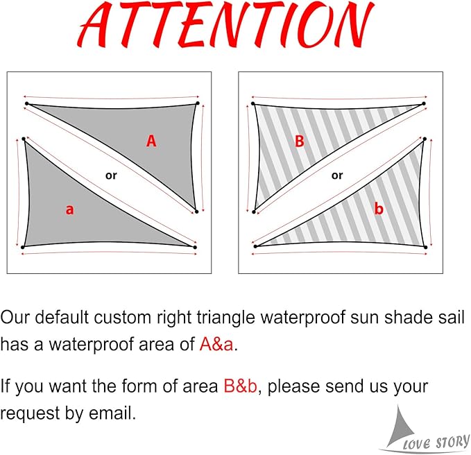 LOVE STORY Right Triangle 6'x12'x13.4' Waterproof Sun Shade Sail Canopy UV Block - Image 2
