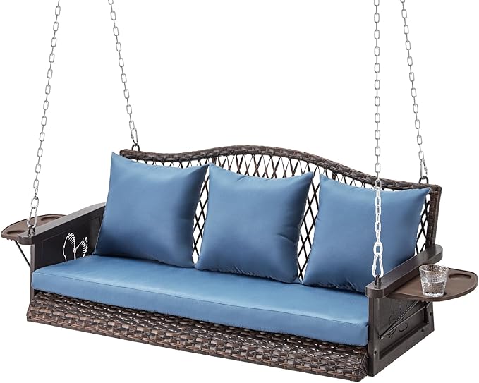 Upgraded Wicker Hanging Porch Swing Heavy Duty 900 LBS 3-Seat Outdoor Patio by zzw