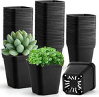100 Pack Plant Nursery Pots 3.15 Inch, Durable Square Seedling Pots by RooTrimmer