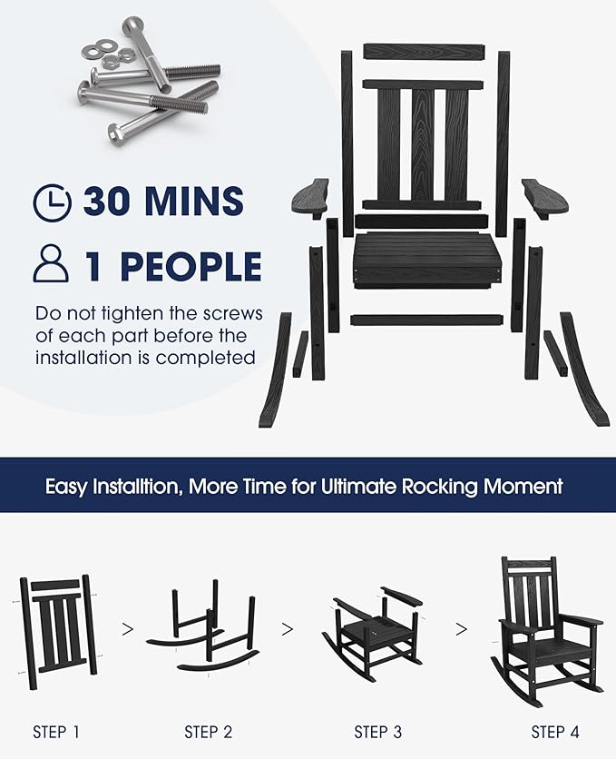 KINGYES Oversized Outdoor Rocking Chair, All-Weather Patio Rocking Chairs - Image 5