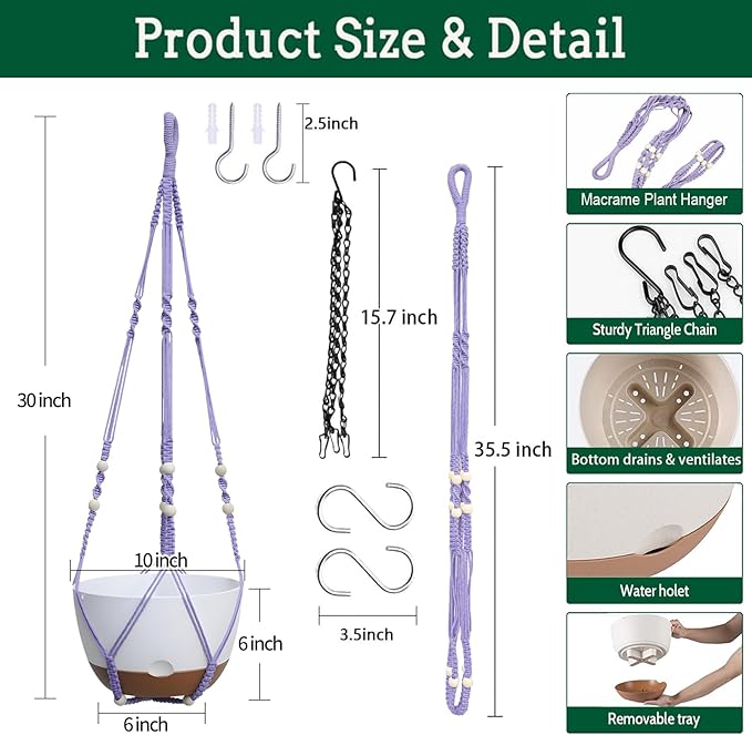 2 Pack Hanging Planters Set, 10 Inch Indoor Outdoor Hanging Plant Pot Basket - Image 3