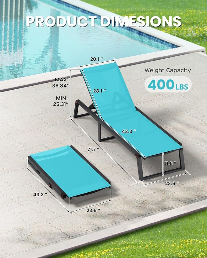 Aluminum Chaise Lounge Chair Outdoor, Foldable & Assembly Free Patio Pool - Image 2