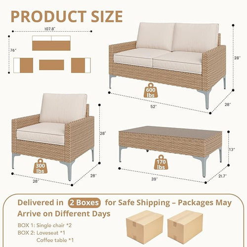 4-Piece Patio Furniture Set, Outdoor Wicker Sectional Sofa - Image 2