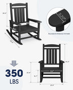 KINGYES HDPE Outdoor Rocking Chair, Widened Seat Patio Rocking Chair, Oversized - Image 3