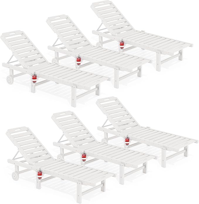 SERWALL Outdoor Chaise Lounge Set of 6, HDPE Pool Lounge Chair by SERWALL