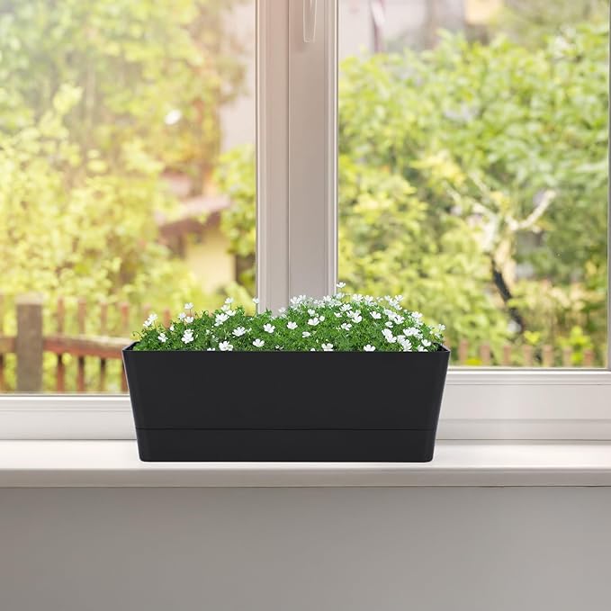 GREANER Black Rectangle Window Boxes, 3 Pack 12x3.8 Inch Herb Planters - Image 7