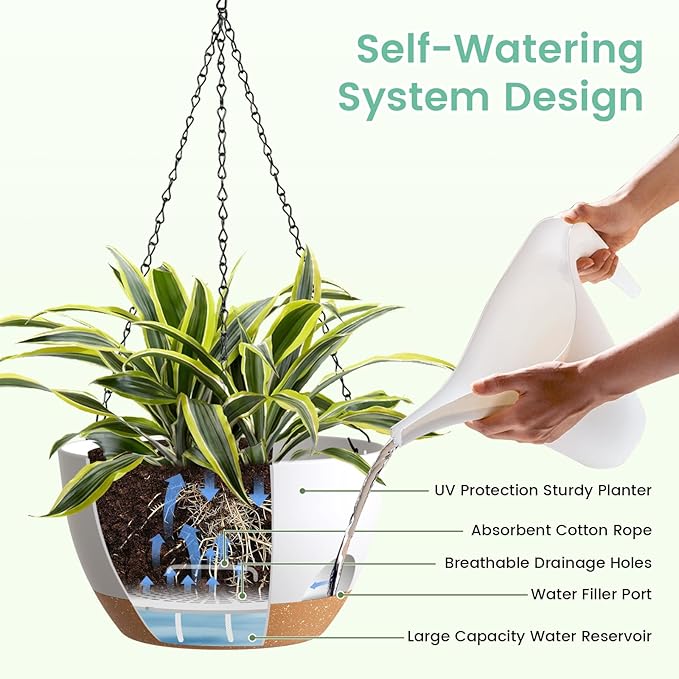 4 Pack 8 Inch Self Watering Hanging Planters - Image 4