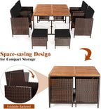 Tangkula 9 Pieces Acacia Wood Patio Dining Set, Space Saving Wicker Chairs and - Image 7