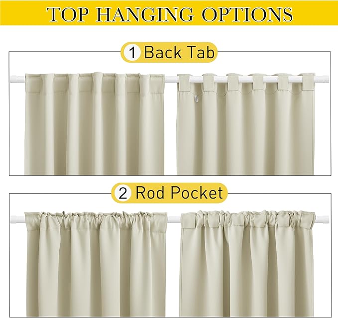 NICETOWN 2 Panels Outdoor Curtains Waterproof Pocket & Back Tab on Top & Bottom - Image 3