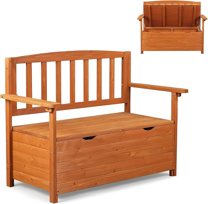 VINGLI Outdoor Storage Bench, Large Wood Deck Box by VINGLI