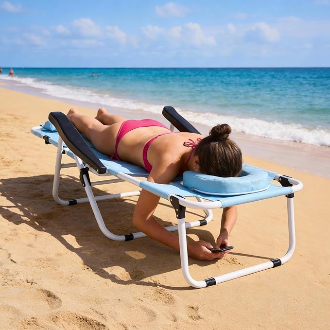 ABORON Tanning Chair with Face Hole, 5-Position Adjustable Reclining Beach - Image 8