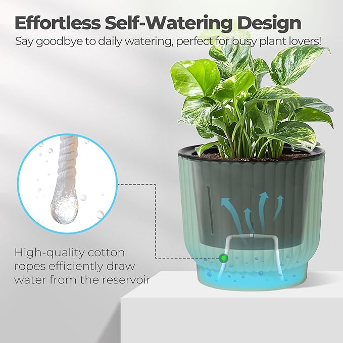 T4U 7 Inch Self Watering Pots for Indoor Plants, 4 Pack Plant Pots, Self - Image 3