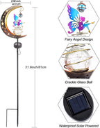 Solar Fairy Garden Light Decor, Moon Fairy Stake Lights, Crackle Glass Globe - Image 6