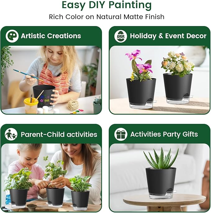 6 inch Self Watering Pots for Indoor Outdoor Plants, 6 Pack Flower Plant Pots - Image 6