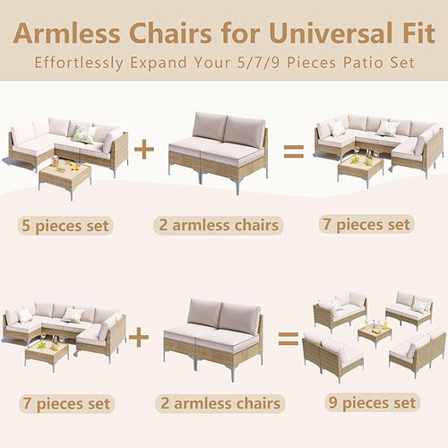 2-Piece Patio Furniture Set, Outdoor Wicker Sectional Sofa - Image 2