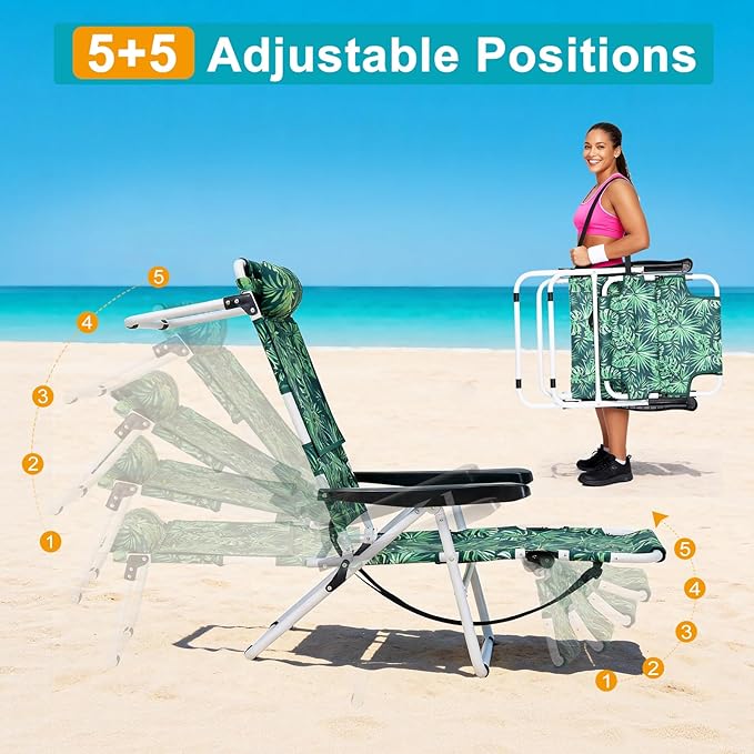 ABORON Tanning Chair with Face Hole, 5-Position Adjustable Reclining Beach - Image 4