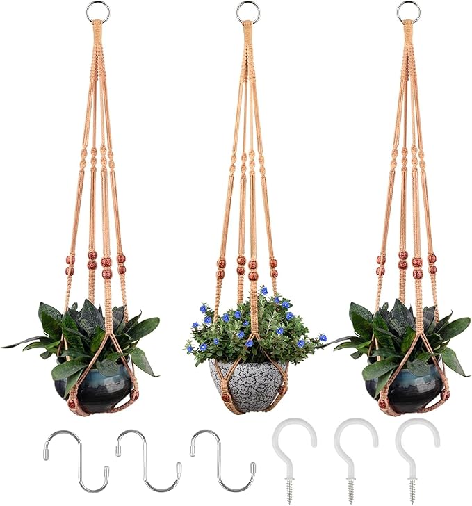 RIFNY Macrame Plant Hanger for 5 to 10 Inch Plant Pots, 35 Inch Woven Rope by RIFNY