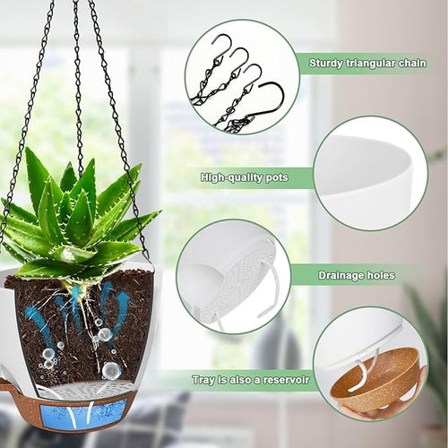 3 Pack Hanging Planter Indoor Outdoor Flower Pots 7/6.5/5 Inch, Self-Watering - Image 2