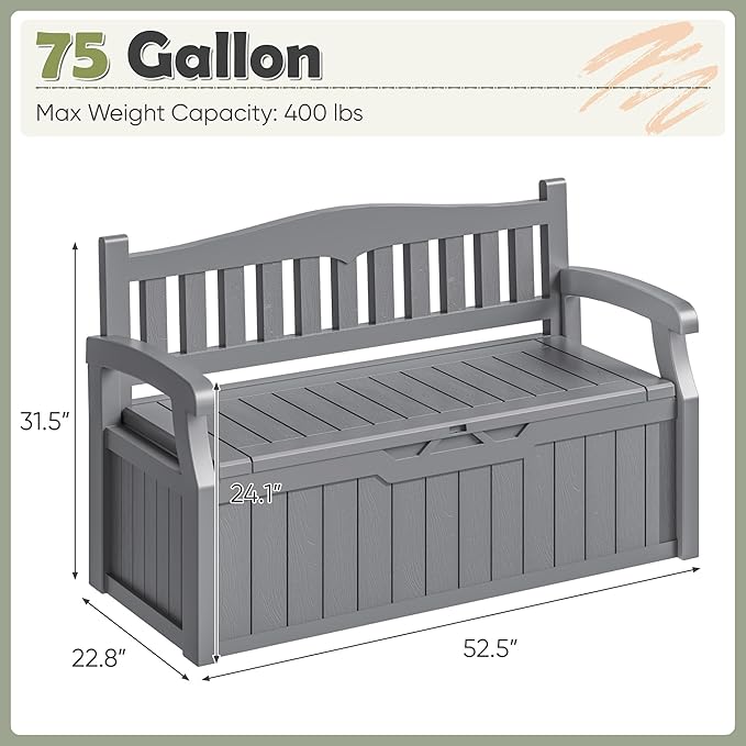 Homall 75 Gallon Outdoor Storage Benches Lockable Deck Box - Image 3