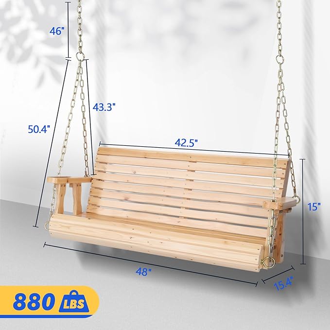 VINGLI Upgraded Patio Wooden Porch Swing - Image 2