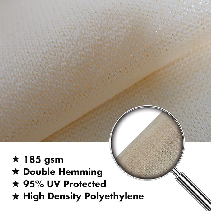 KANAGAWA 14'X14' Cream Custom Size Sun Shade Sail Square UV Block Canopy Cover - Image 4