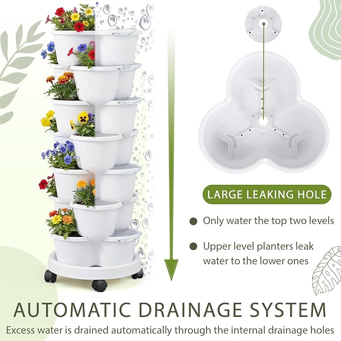 Umigy 2 Set White 7 Tier Stackable Vertical Planters - Image 4