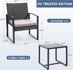 3 Piece Wicker Patio Bistro Set, Rattan Conversation Set - Image 6