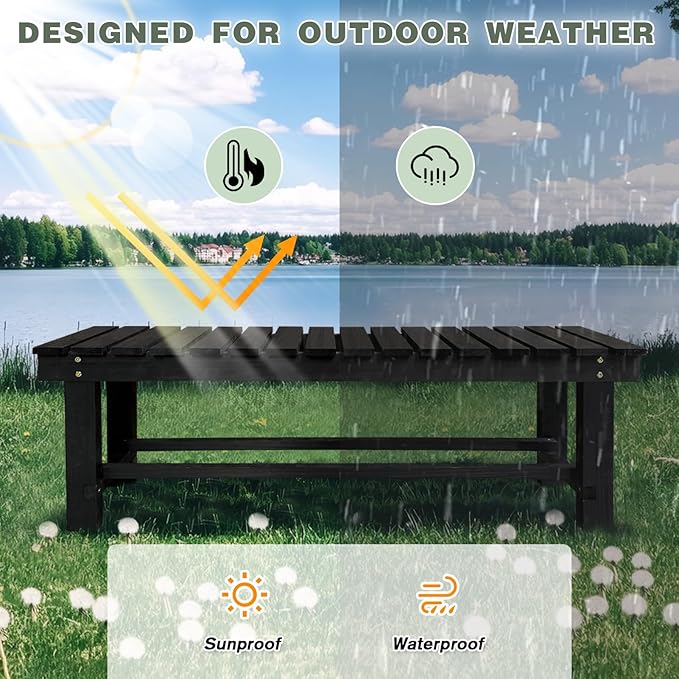 Outdoor Garden Bench, 2-Person Wood Patio Bench Weatherproof Outdoor Backless - Image 5
