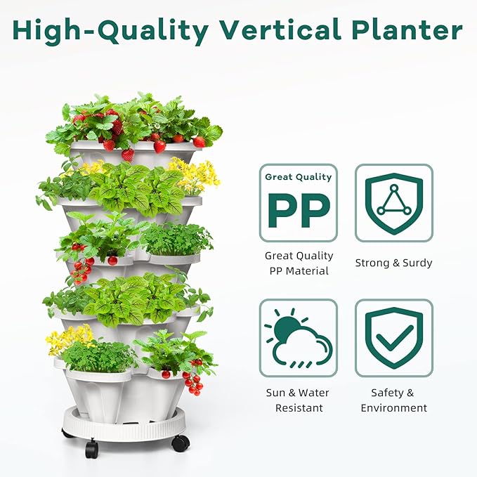 6 Tiered Strawberry Planters, Vertical Garden Tower, Stacking Planter - Image 6