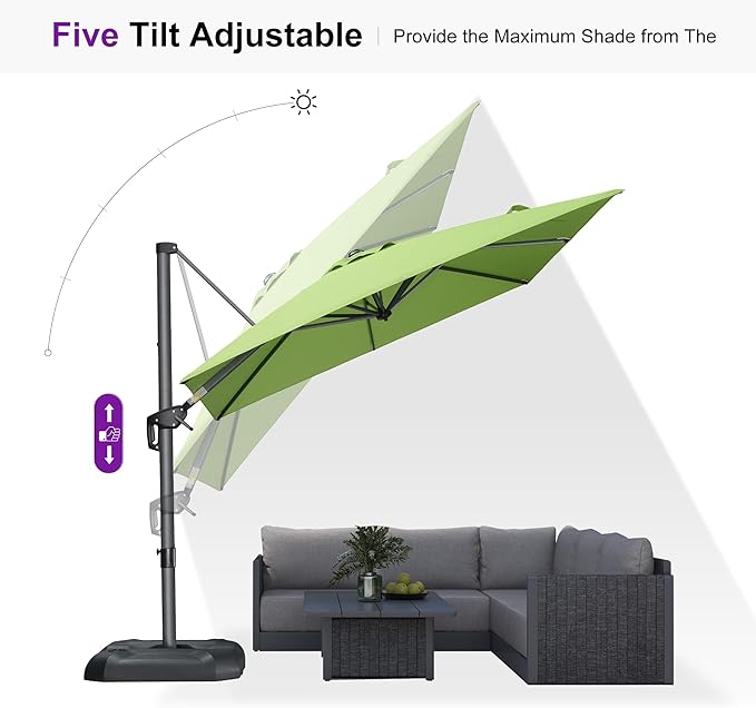 PURPLE LEAF 8 Feet Patio Umbrella Outdoor Cantilever Square Umbrella Aluminum - Image 8