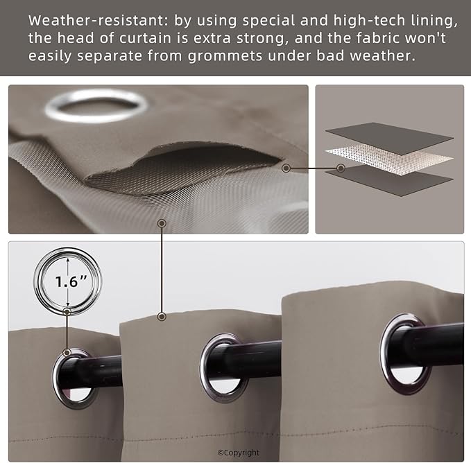 Outdoor Patio Curtain Waterproof Darkening Thermal Insulated Indoor Curtains - Image 3