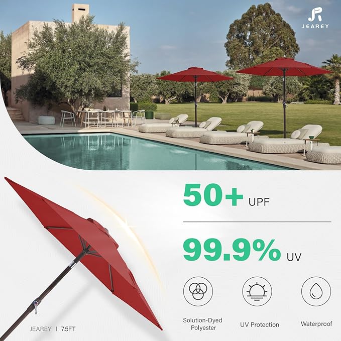 JEAREY 7.5FT Patio Umbrella Outdoor Market Umbrella - Image 6