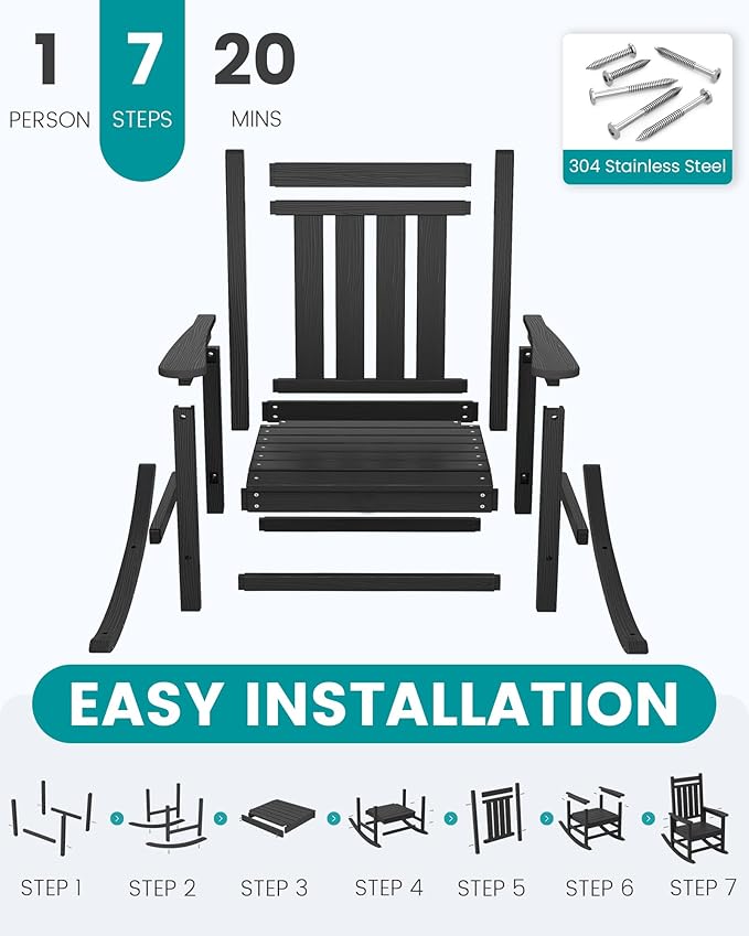 SERWALL Oversized Outdoor Rocking Chair Set of 4, HDPE Rocker - Image 7