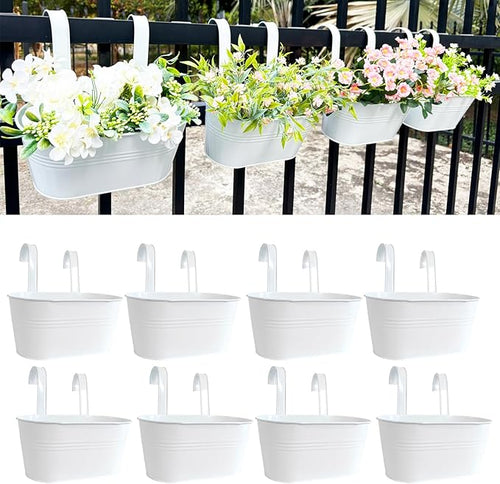 10" Hanging Flower Pots, Railing Planters Fence Pot by JOYFERNAL