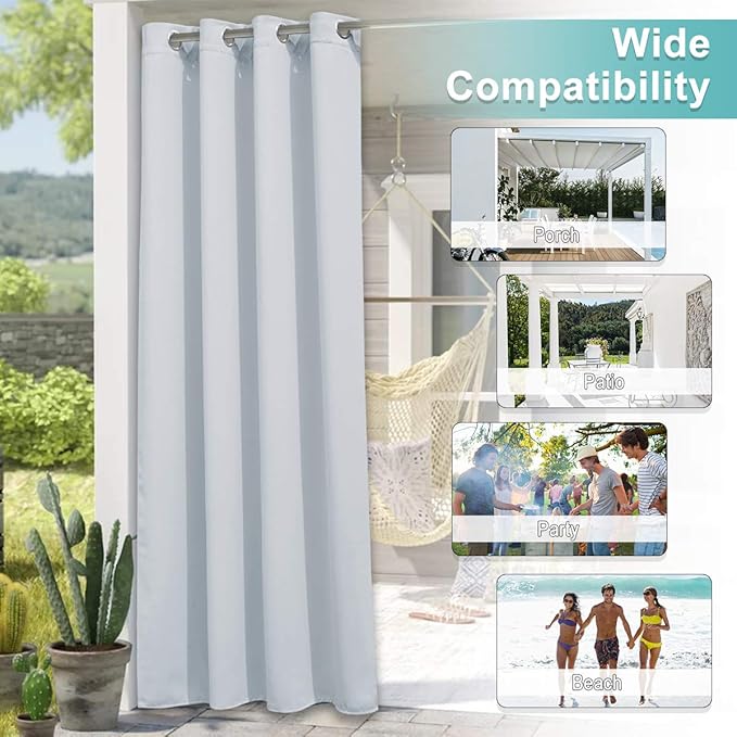 NICETOWN 2 Panels Exterior Greyish White Outdoor Curtains - Image 7