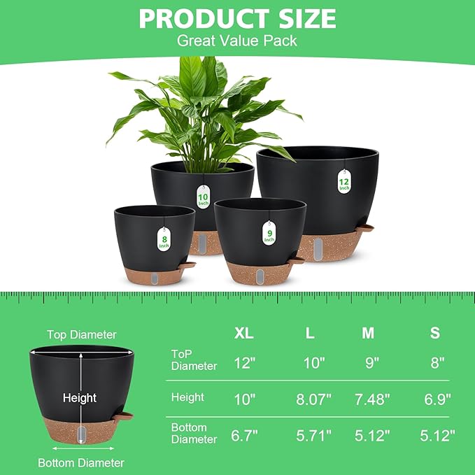 12" 10" 9" 8" Self Watering Pots - Image 2